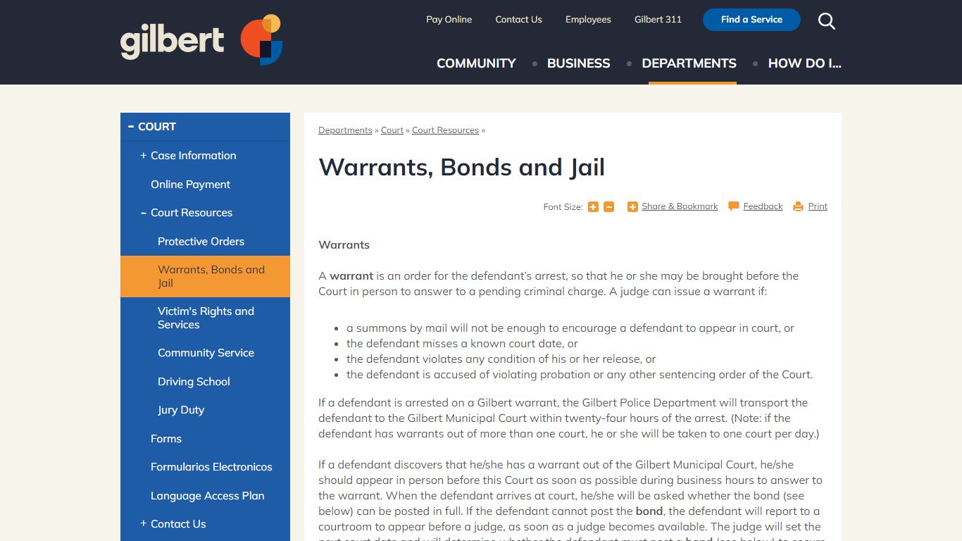 Warrants, Bonds and Jail | Gilbert, Arizona