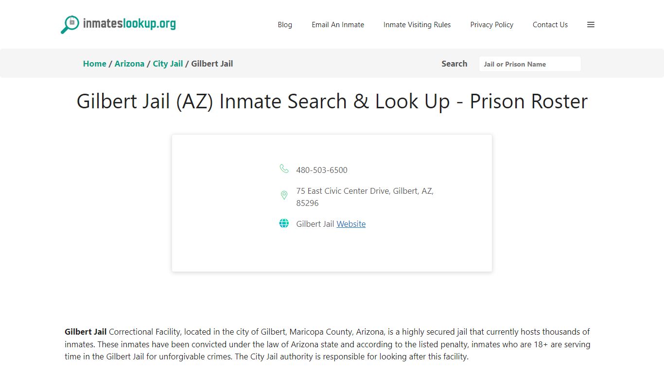 Gilbert Jail (AZ) Inmate Search & Look Up - Prison Roster